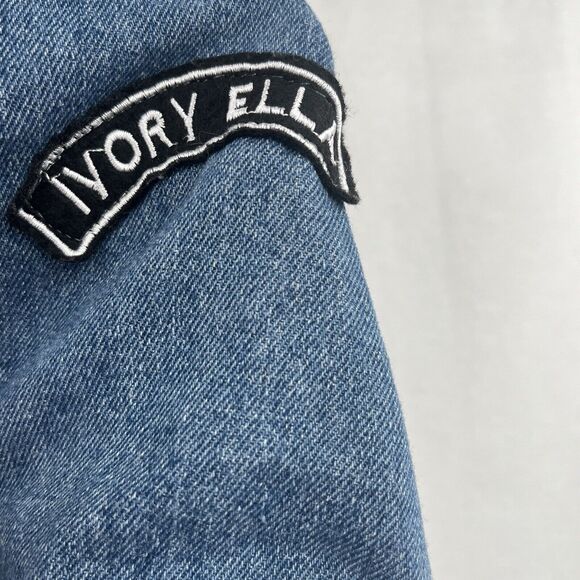 Ivory Ella Denim Jean Jacket - Size Small- Sequin Elephant Distressed - Picture 3 of 6
